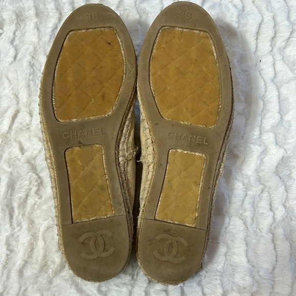 Chanel interlocking CC canvas cloth Espadrille cream/black toe women’s size 38 - Picture 7 of 12